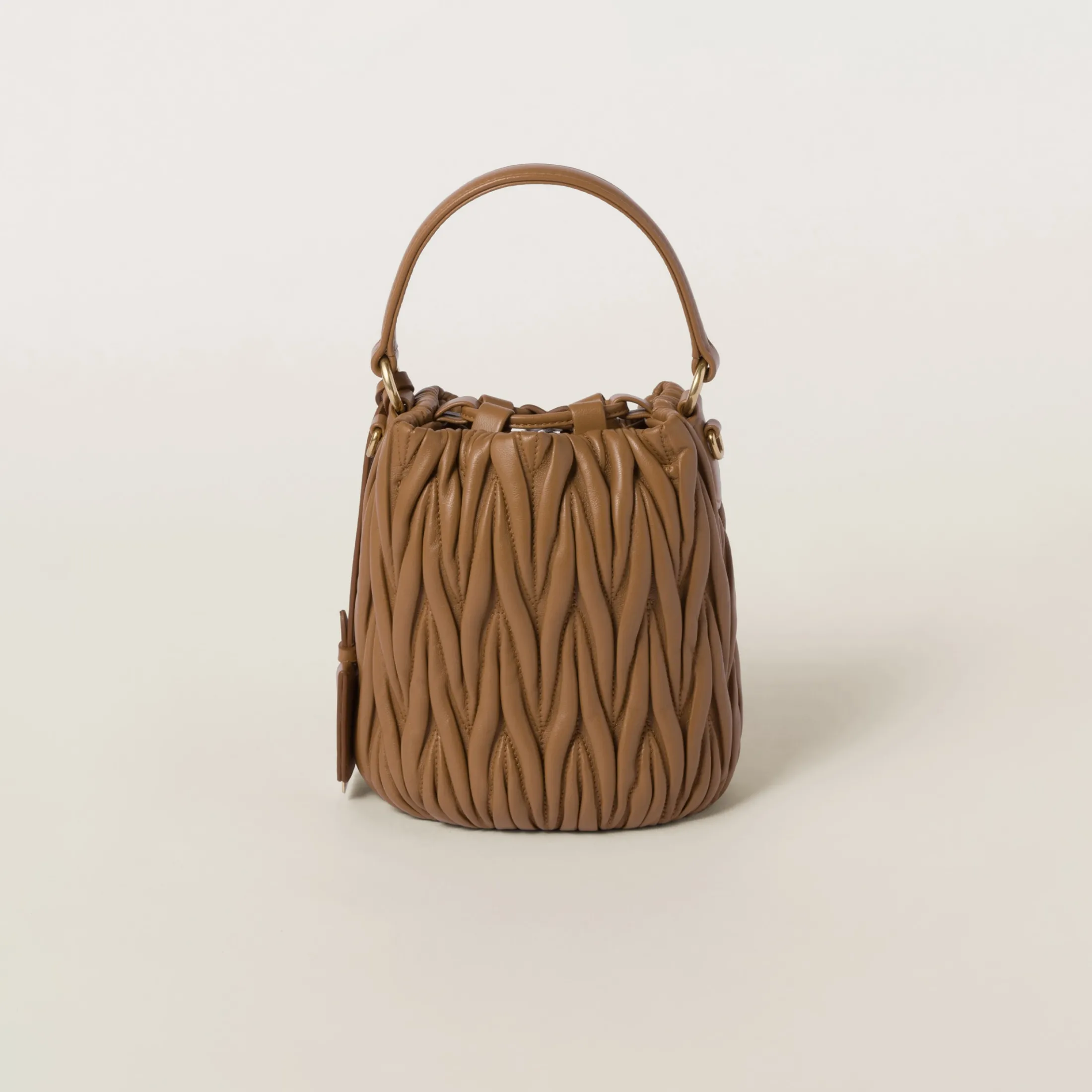 Caramel Matelassé Nappa Leather Bucket Bag | Miu Miu