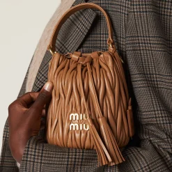 Caramel Matelassé Nappa Leather Bucket Bag | Miu Miu