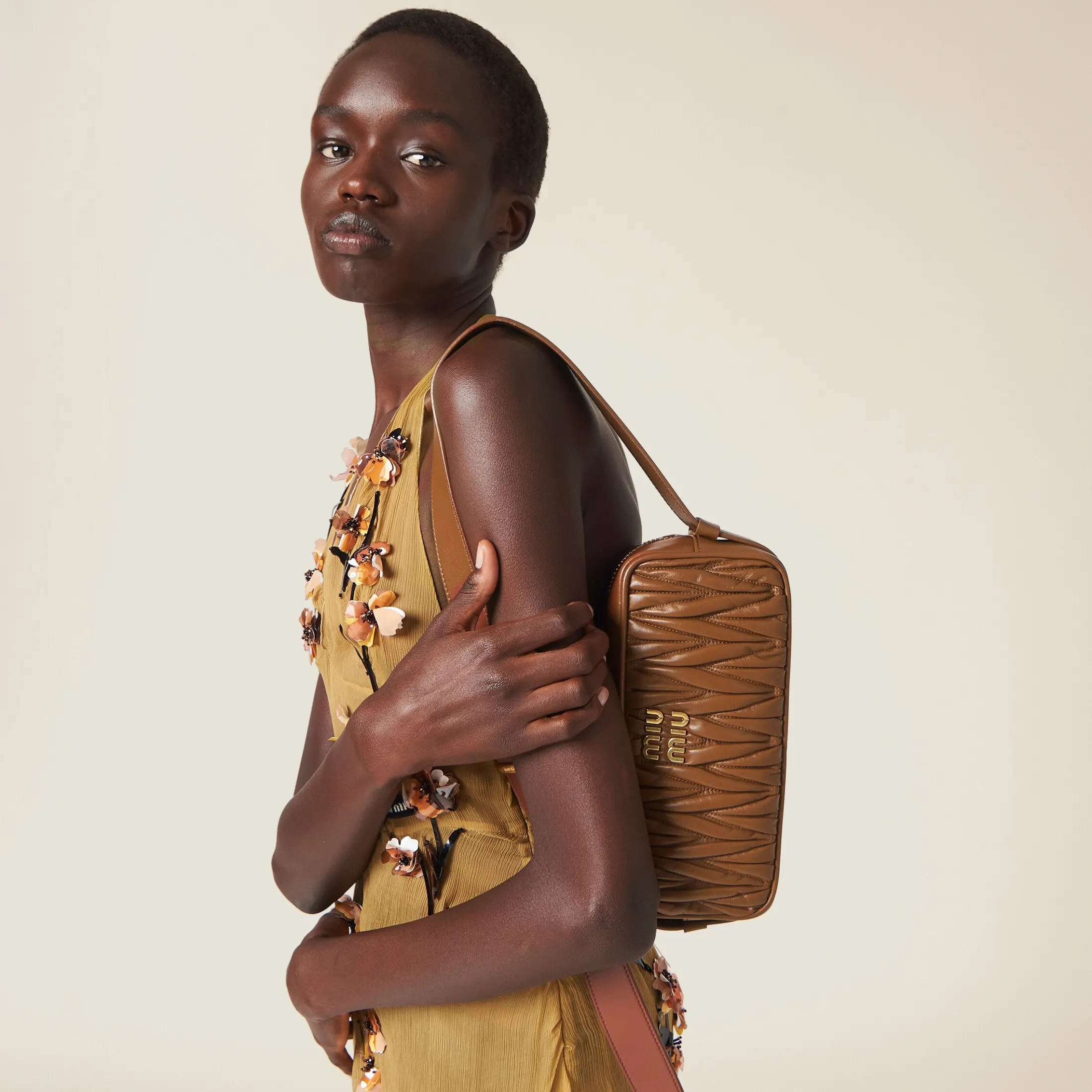 Caramel Matelassé Nappa Leather Shoulder Bag | Miu Miu