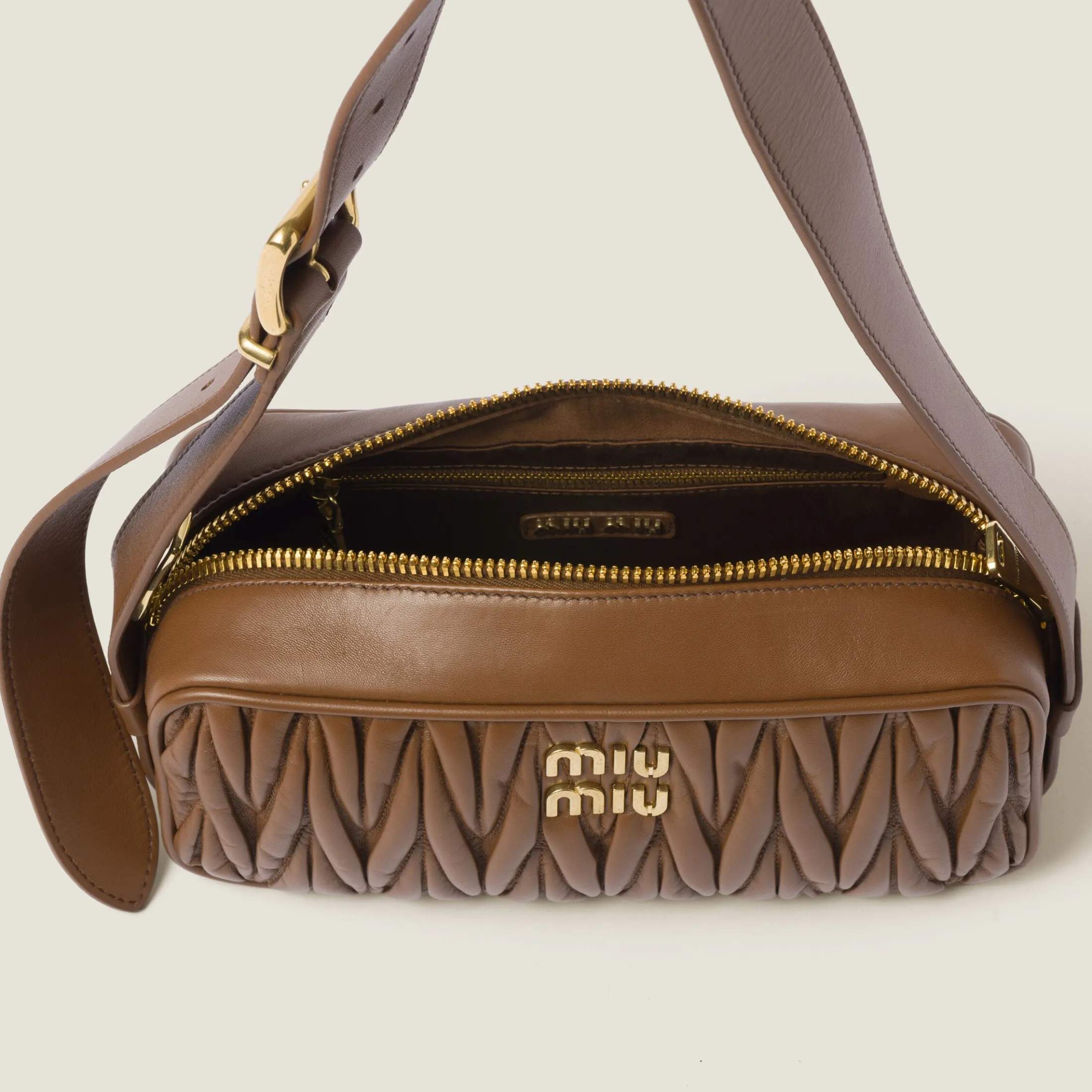 Caramel Matelassé Nappa Leather Shoulder Bag | Miu Miu