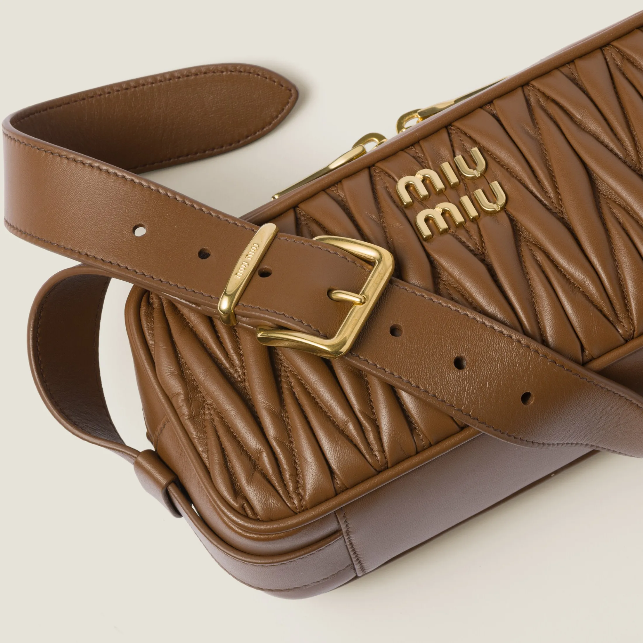 Caramel Matelassé Nappa Leather Shoulder Bag | Miu Miu