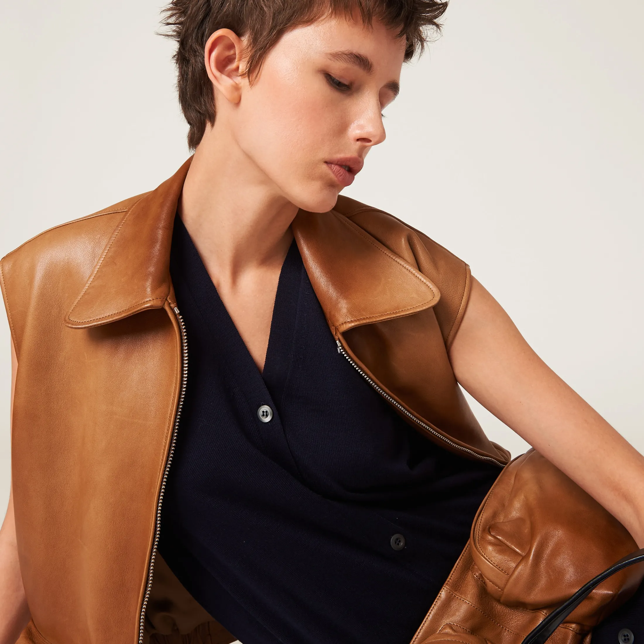 Caramel Nappa Leather Vest | Miu Miu