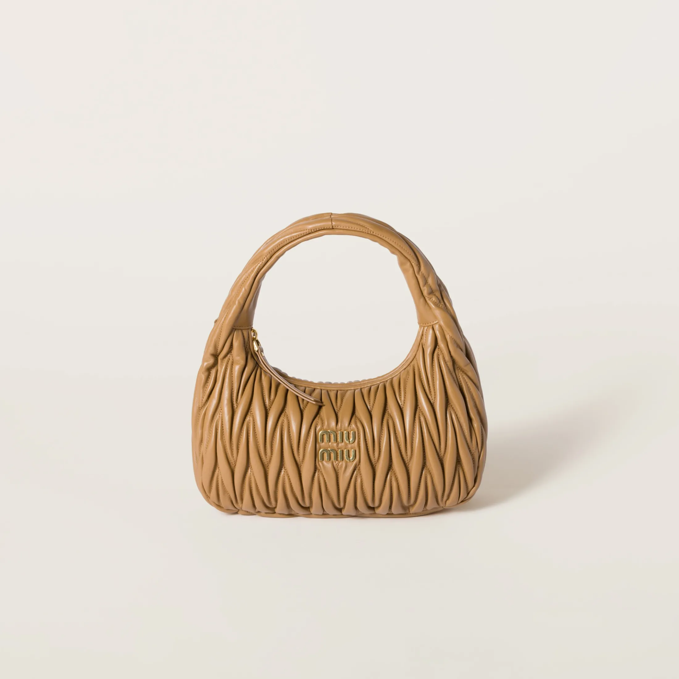 Caramel Wander Matelassé Nappa Leather Hobo Bag | Miu Miu