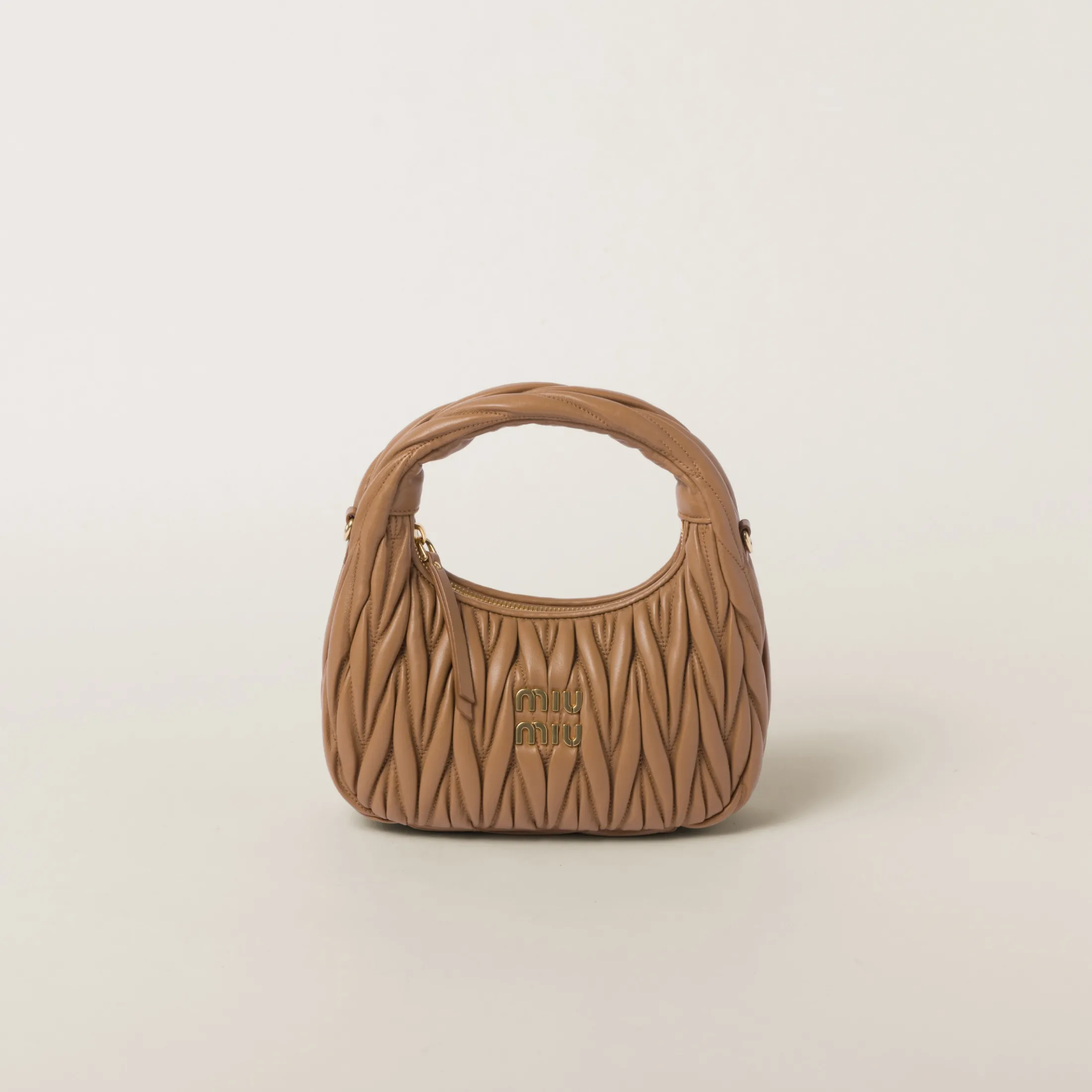 Caramel Wander Matelassé Nappa Leather Hobo Bag | Miu Miu