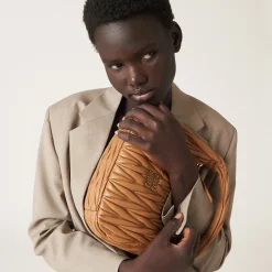 Caramel Wander Matelassé Nappa Leather Hobo Bag | Miu Miu