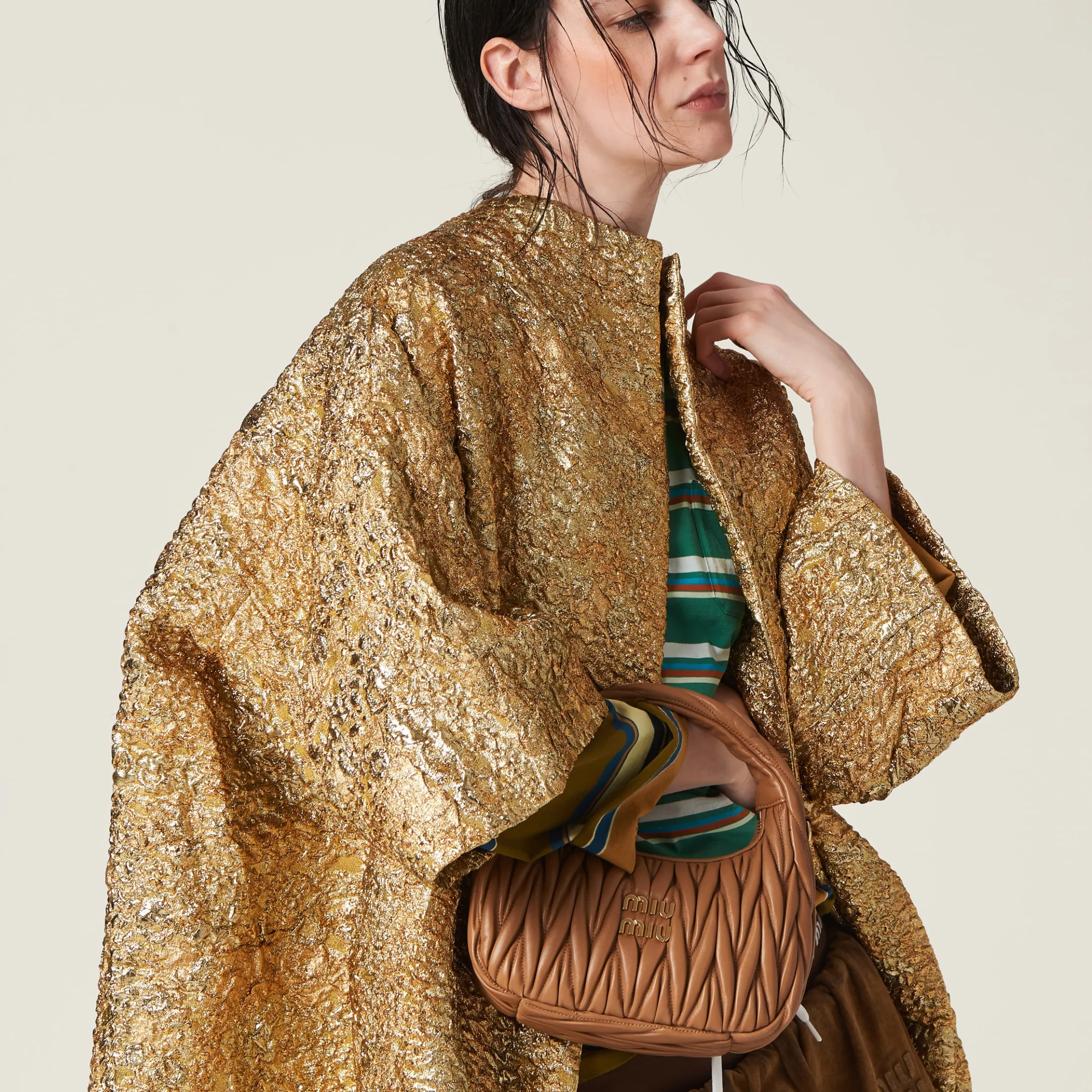 Caramel Wander Matelassé Nappa Leather Hobo Bag | Miu Miu