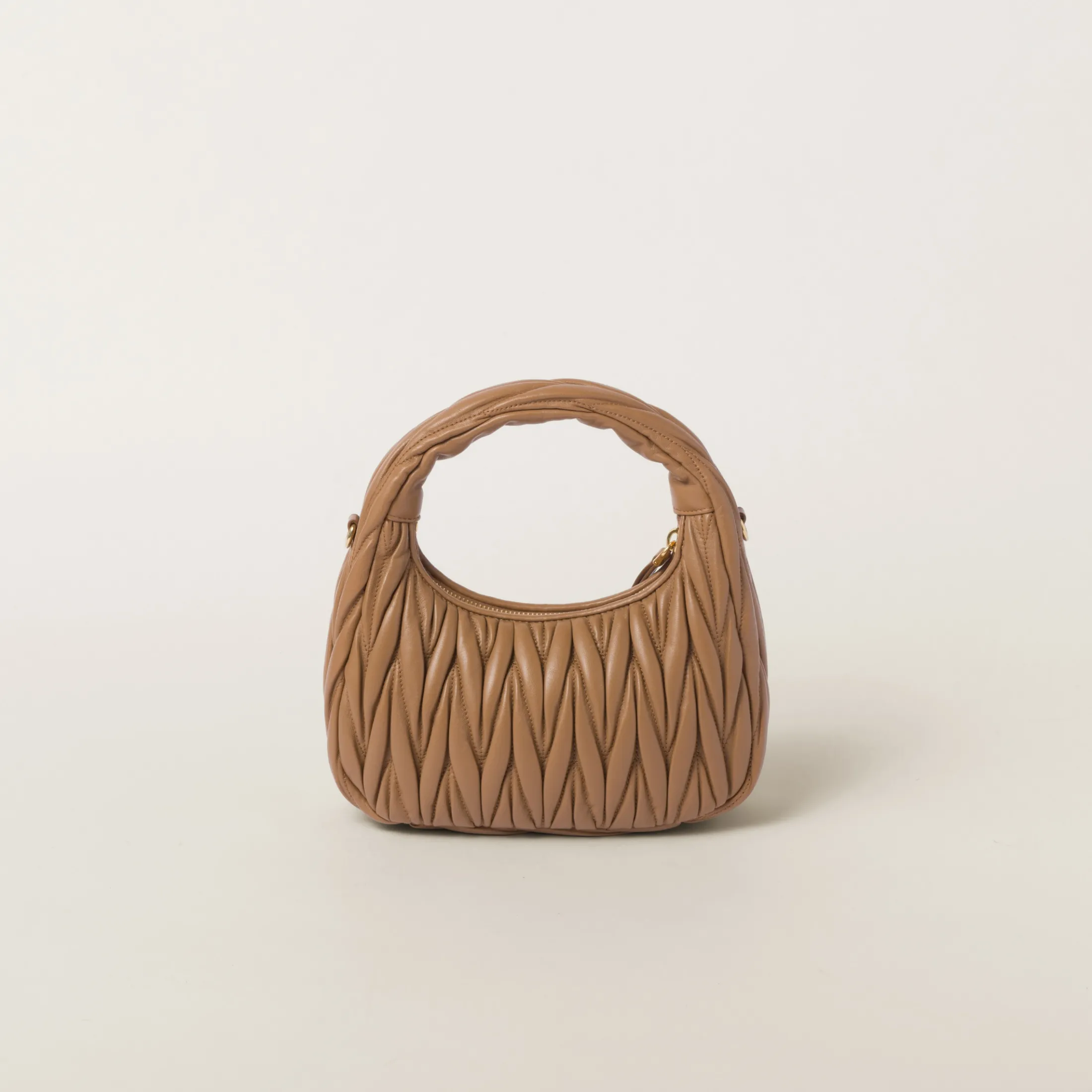 Caramel Wander Matelassé Nappa Leather Hobo Bag | Miu Miu