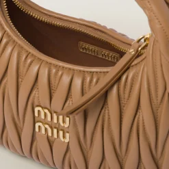 Caramel Wander Matelassé Nappa Leather Hobo Bag | Miu Miu