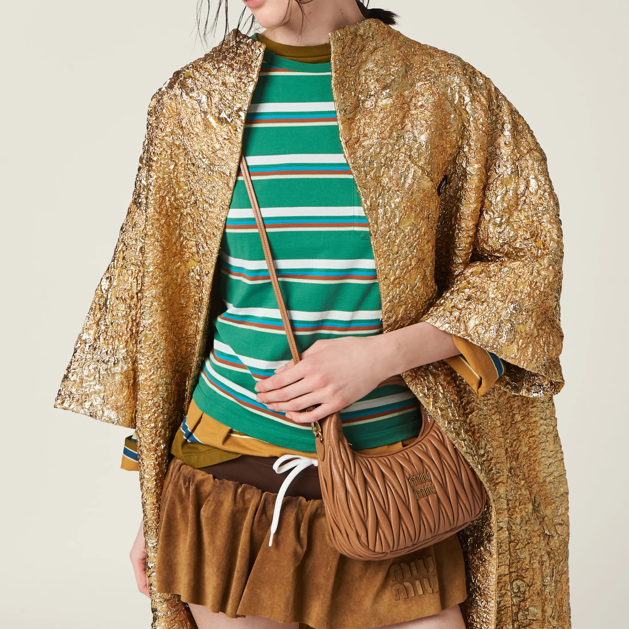 Caramel Wander Matelassé Nappa Leather Hobo Bag | Miu Miu