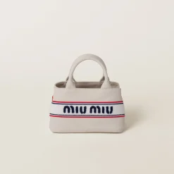 Chalk Canvas Handbag With Embroidered Logo | Miu Miu