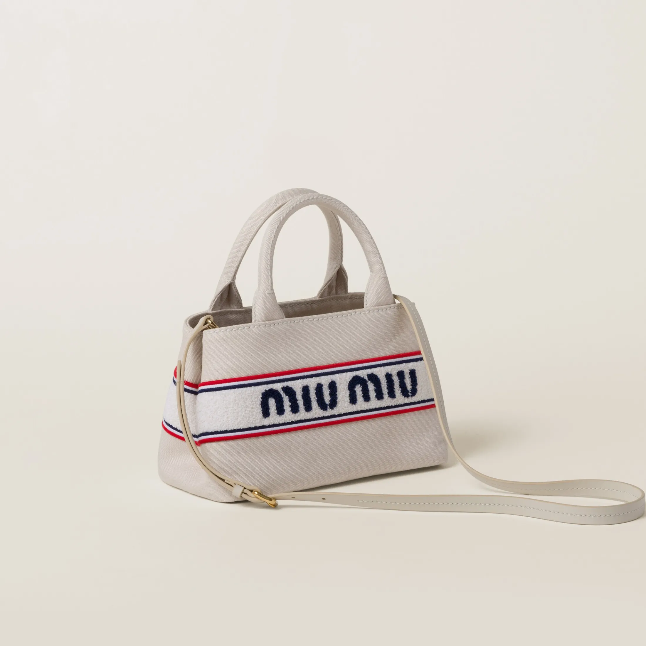 Chalk Canvas Handbag With Embroidered Logo | Miu Miu