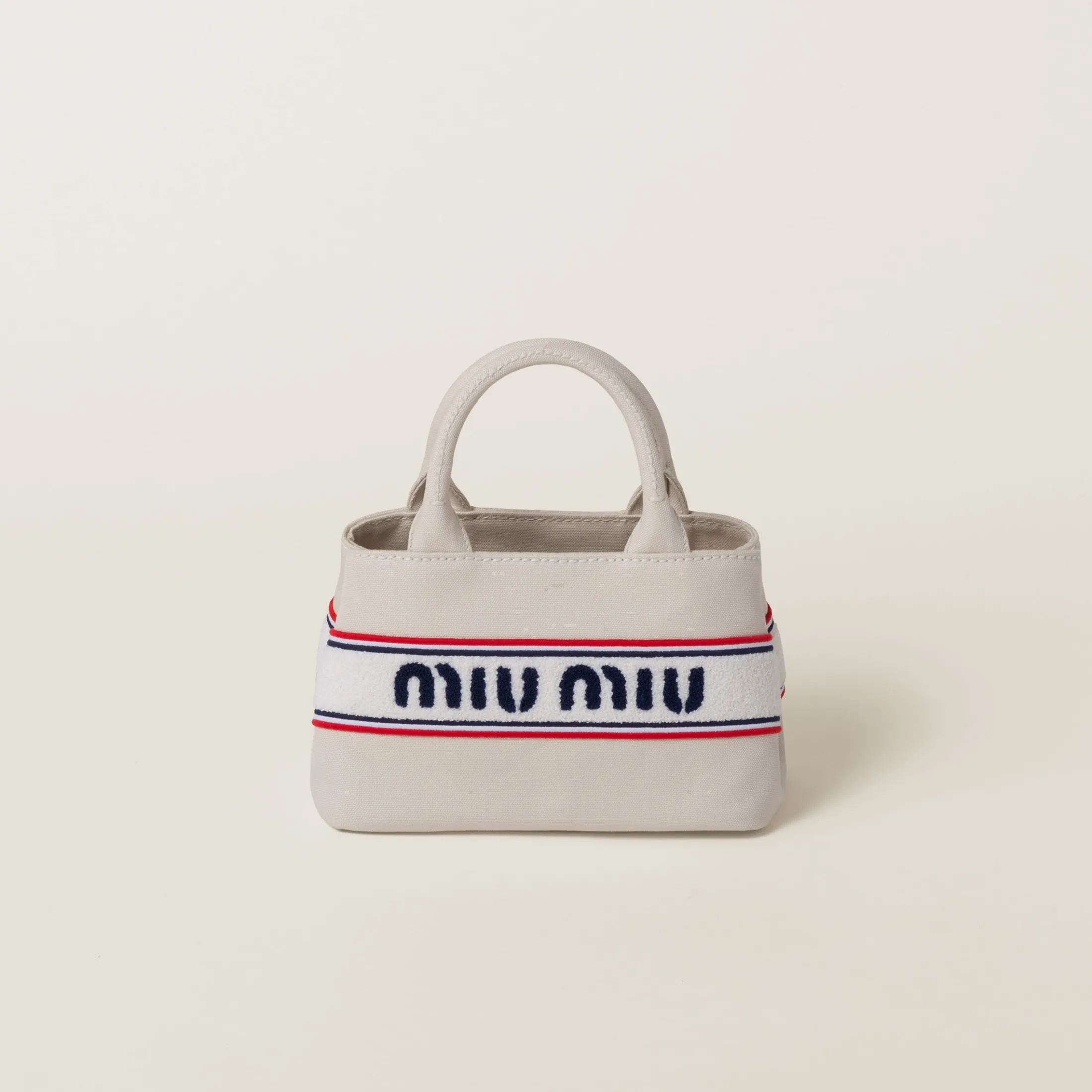 Chalk Canvas Handbag With Embroidered Logo | Miu Miu