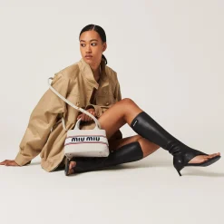 Chalk Canvas Handbag With Embroidered Logo | Miu Miu
