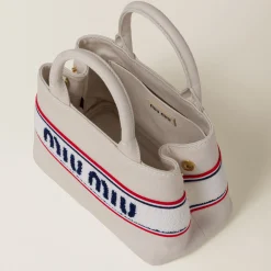 Chalk Canvas Handbag With Embroidered Logo | Miu Miu