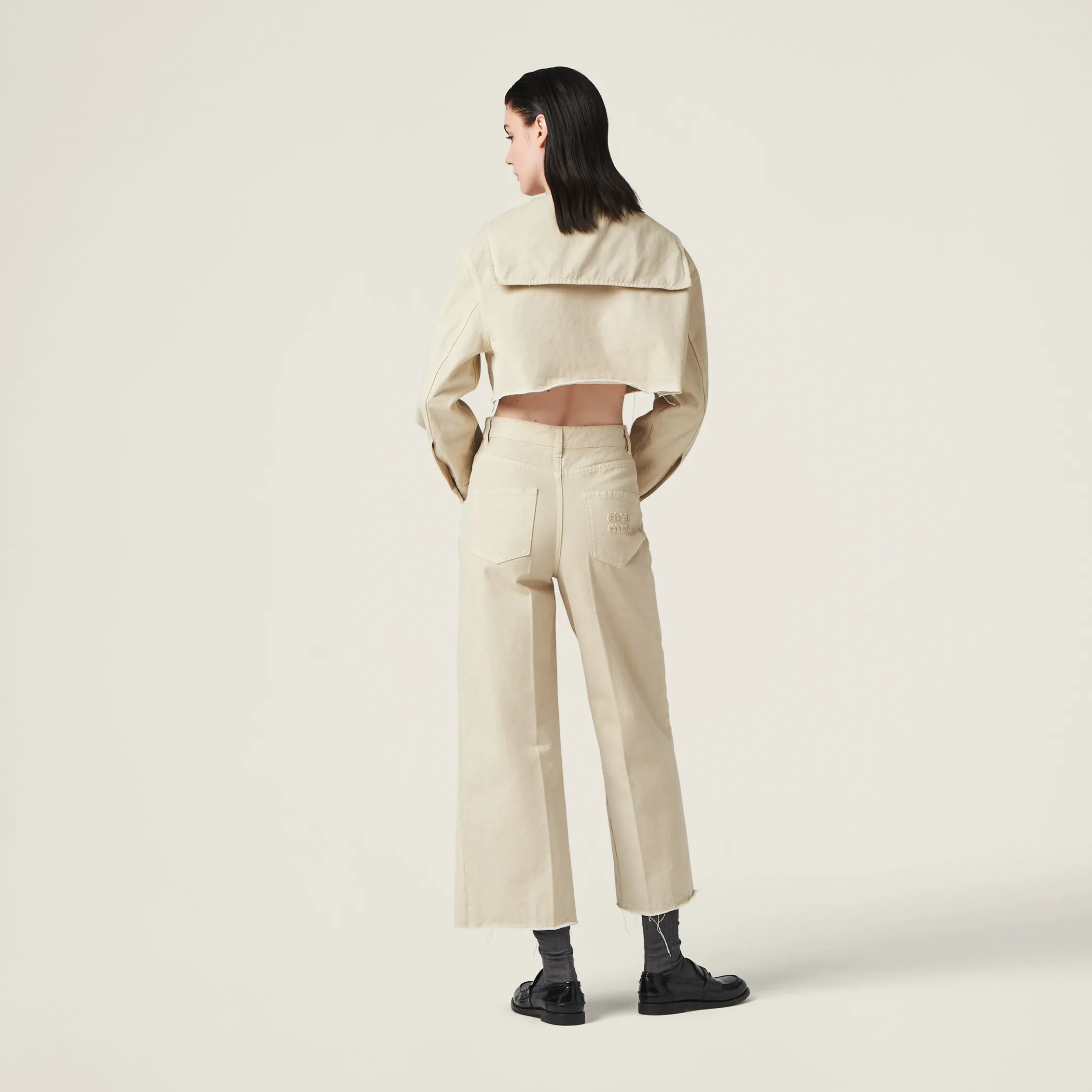 Chalk White Gabardine Blouson Jacket | Miu Miu