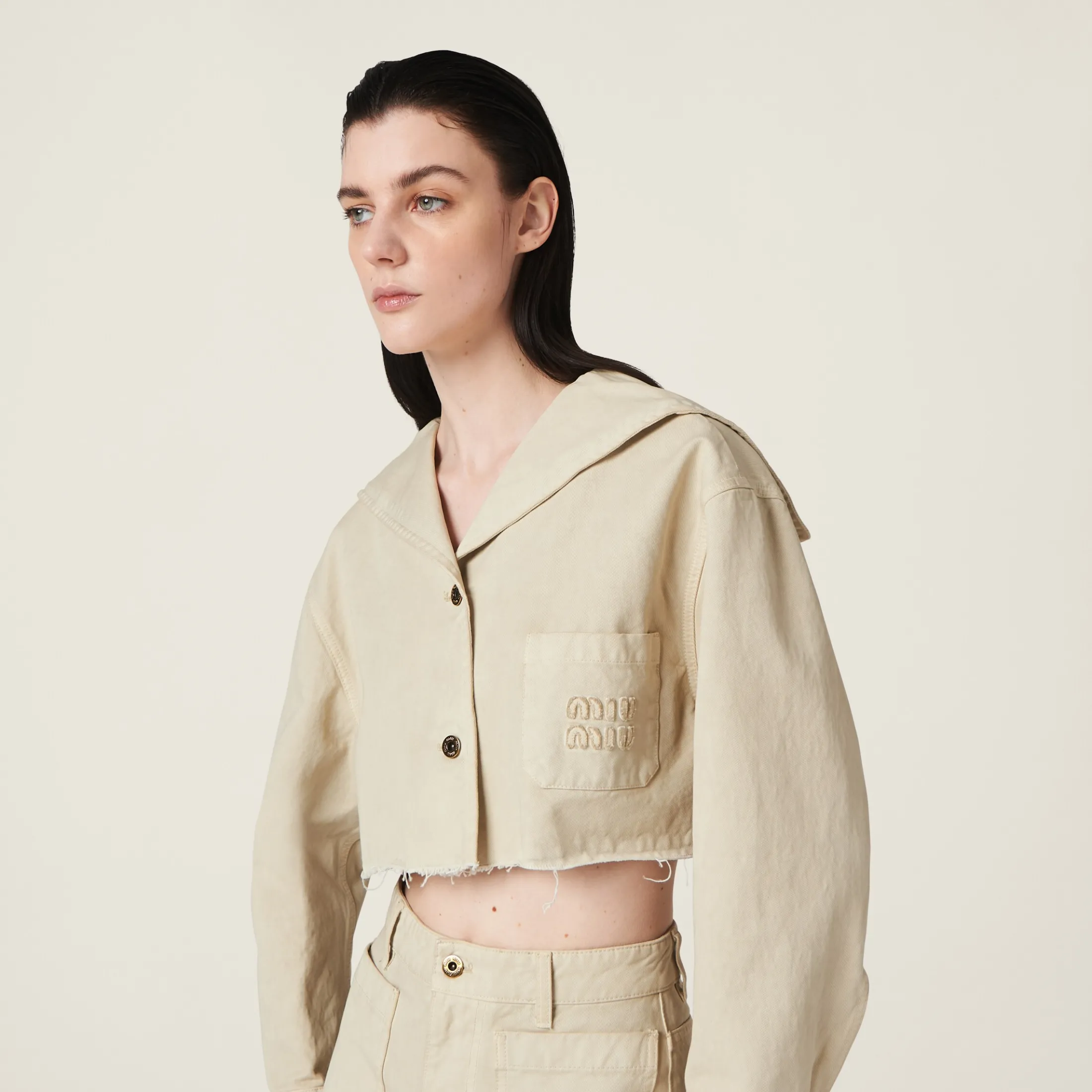 Chalk White Gabardine Blouson Jacket | Miu Miu