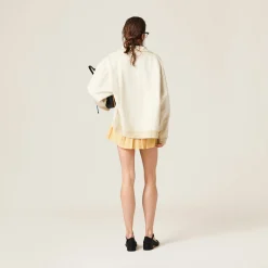 Chalk White Garment-dyed Cotton Fleece Blouson Jacket | Miu Miu