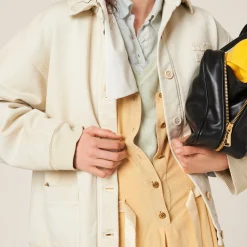 Chalk White Garment-dyed Cotton Fleece Blouson Jacket | Miu Miu