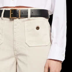 Chalk White Garment-dyed Drill Pants | Miu Miu