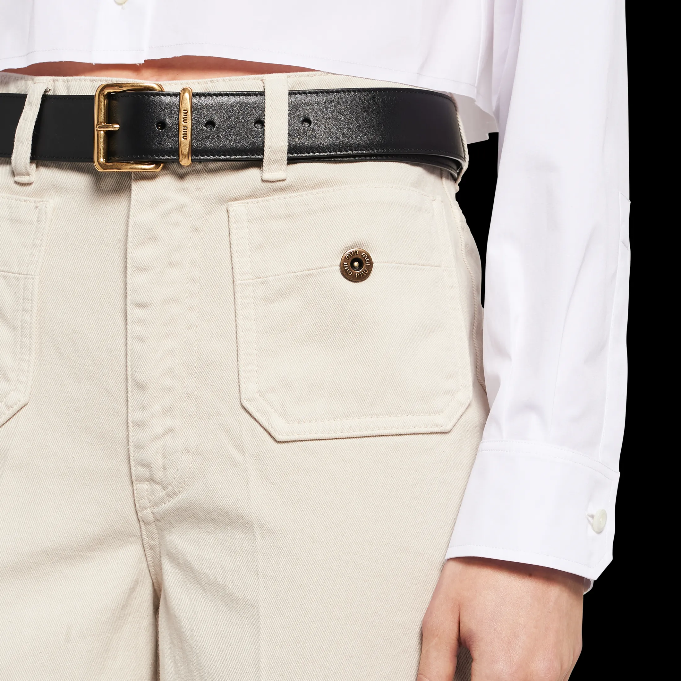 Chalk White Garment-dyed Drill Pants | Miu Miu
