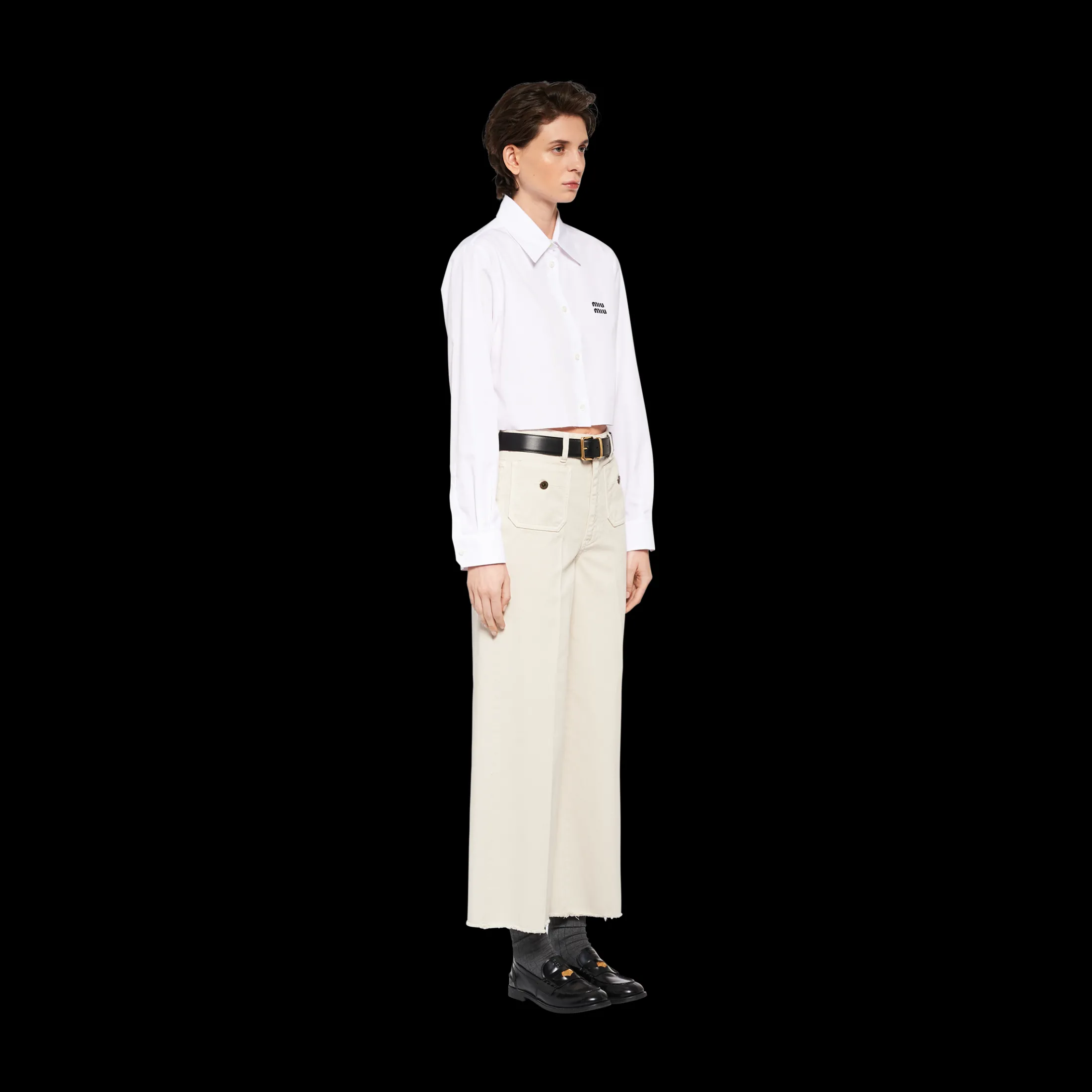 Chalk White Garment-dyed Drill Pants | Miu Miu