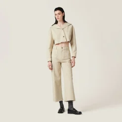Chalk White Garment-dyed Gabardine Pants | Miu Miu