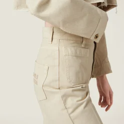 Chalk White Garment-dyed Gabardine Pants | Miu Miu