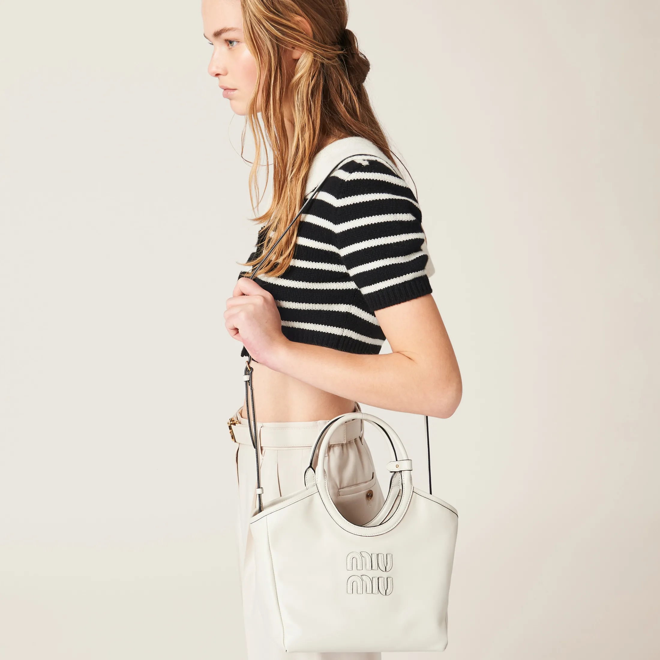 Chalk White Ivy Leather Bag | Miu Miu