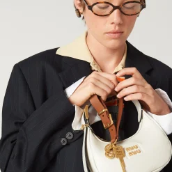 Chalk White Leather Hobo Bag | Miu Miu
