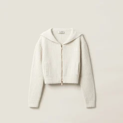 Chalk White Wool And Cashmere Knit Cardigan | Miu Miu