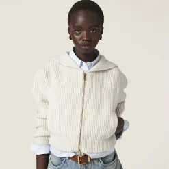 Chalk White Wool And Cashmere Knit Cardigan | Miu Miu
