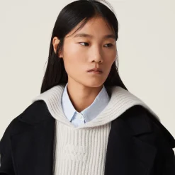 Chalk White Wool And Cashmere Knit Hoodie Dickey | Miu Miu