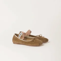 Cinnamon Corduroy Ballerinas | Miu Miu