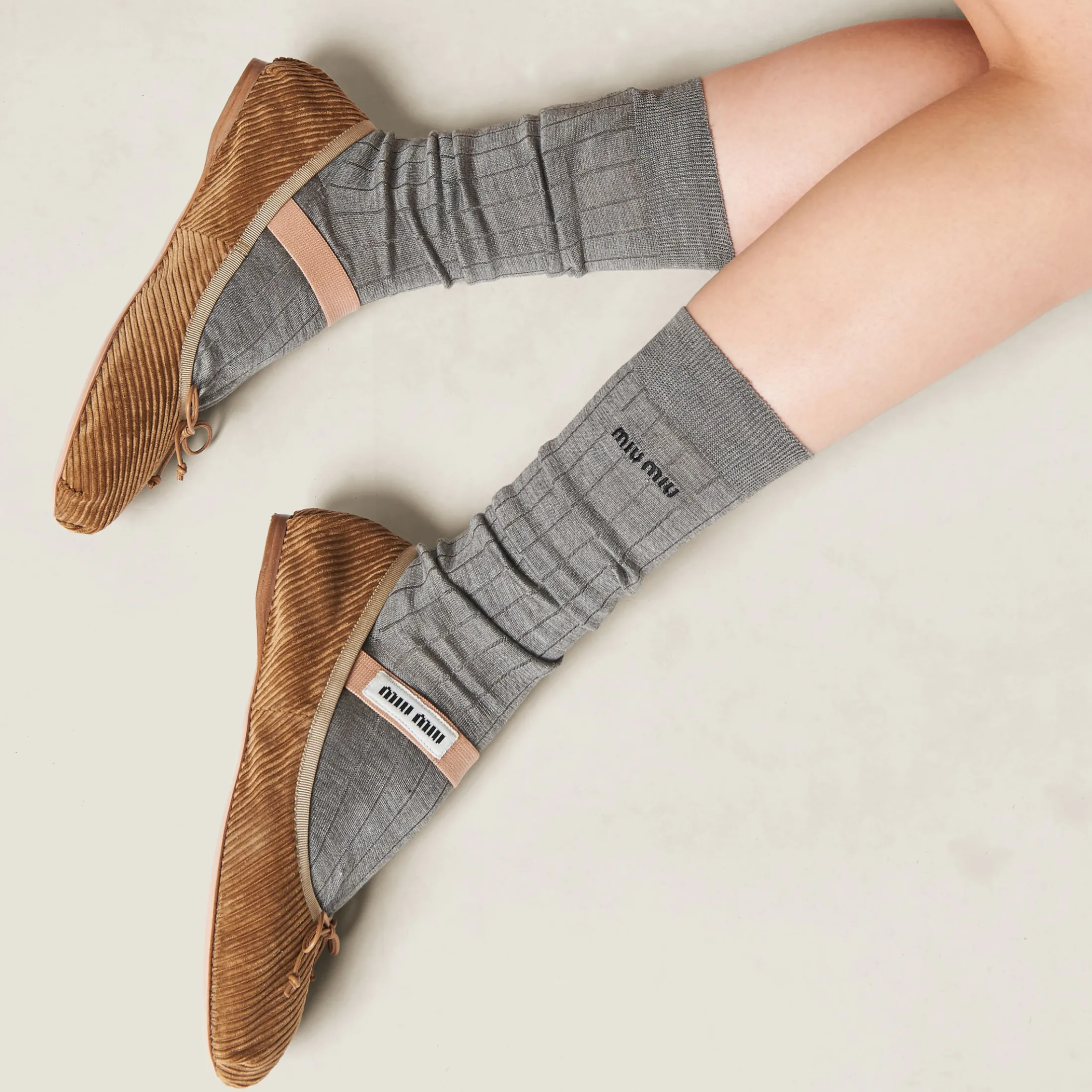 Cinnamon Corduroy Ballerinas | Miu Miu