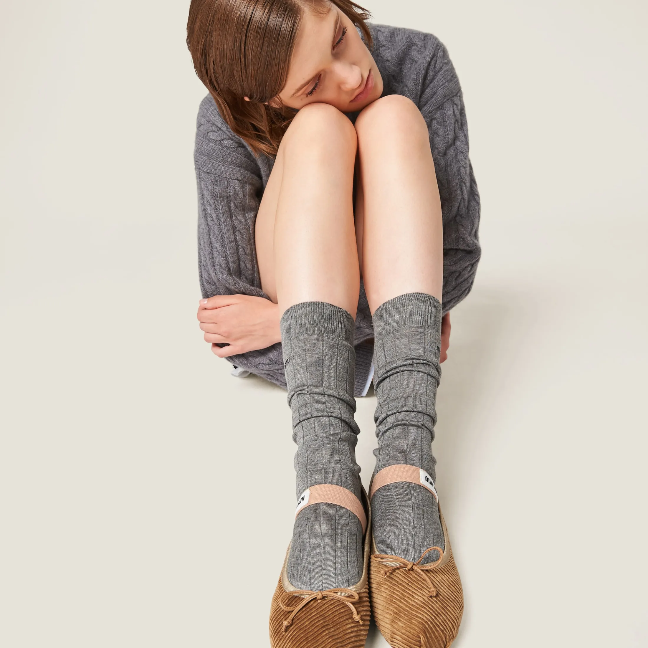 Cinnamon Corduroy Ballerinas | Miu Miu