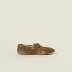 Cinnamon Faded Unlined Suede Loafers | Miu Miu