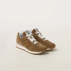 Cinnamon New Balance X Miu Miu 574 Striped Velvet Sneakers | Miu Miu