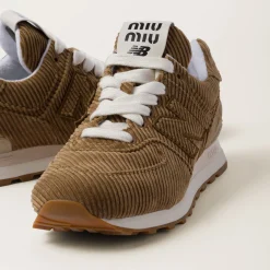 Cinnamon New Balance X Miu Miu 574 Striped Velvet Sneakers | Miu Miu