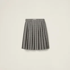 Cinnamon Prince Of Wales Check Pleated Skirt | Miu Miu