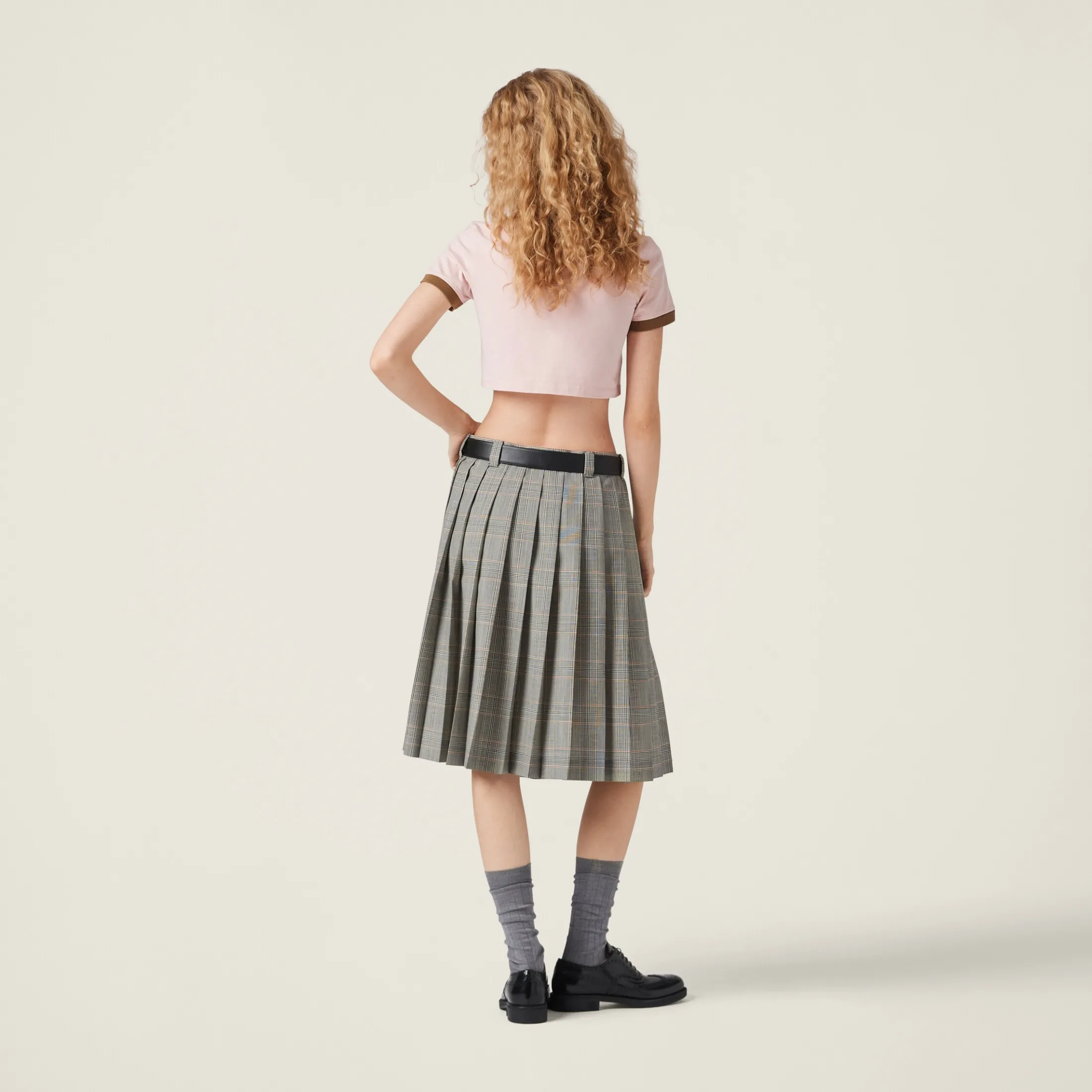 Cinnamon Prince Of Wales Check Pleated Skirt | Miu Miu