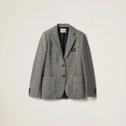 Cinnamon Single-breasted Prince Of Wales Checked Jacket | Miu Miu