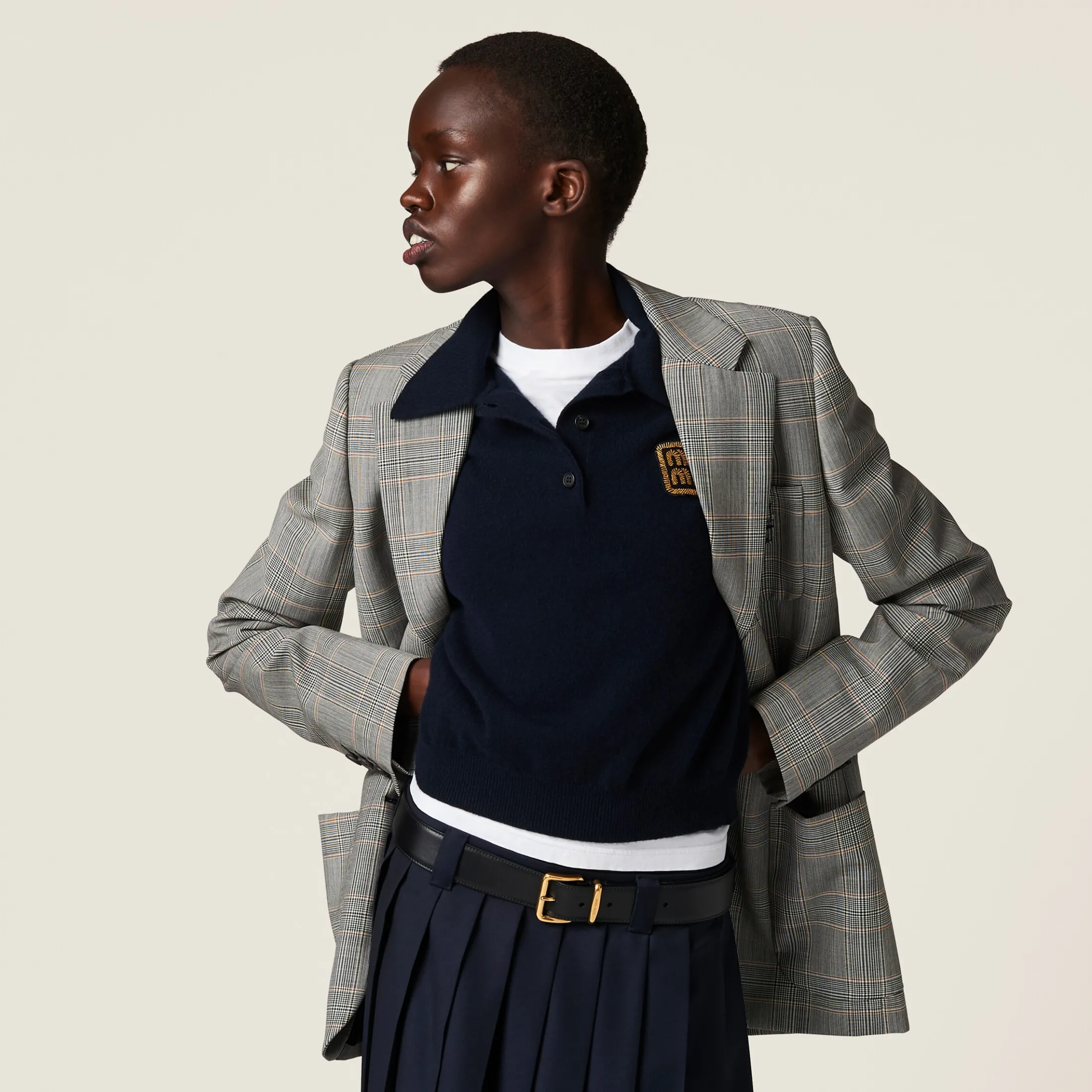 Cinnamon Single-breasted Prince Of Wales Checked Jacket | Miu Miu