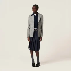Cinnamon Single-breasted Prince Of Wales Checked Jacket | Miu Miu