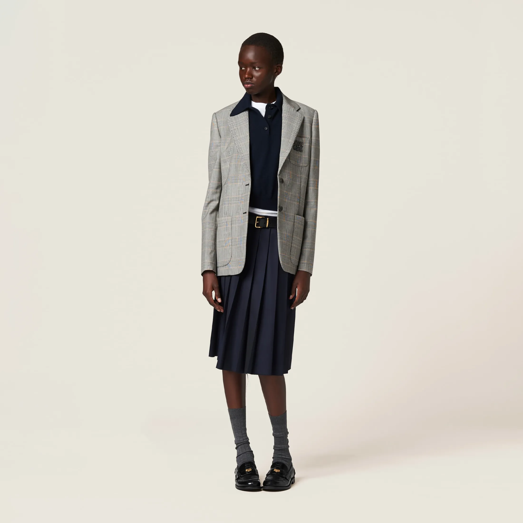 Cinnamon Single-breasted Prince Of Wales Checked Jacket | Miu Miu