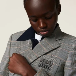 Cinnamon Single-breasted Prince Of Wales Checked Jacket | Miu Miu