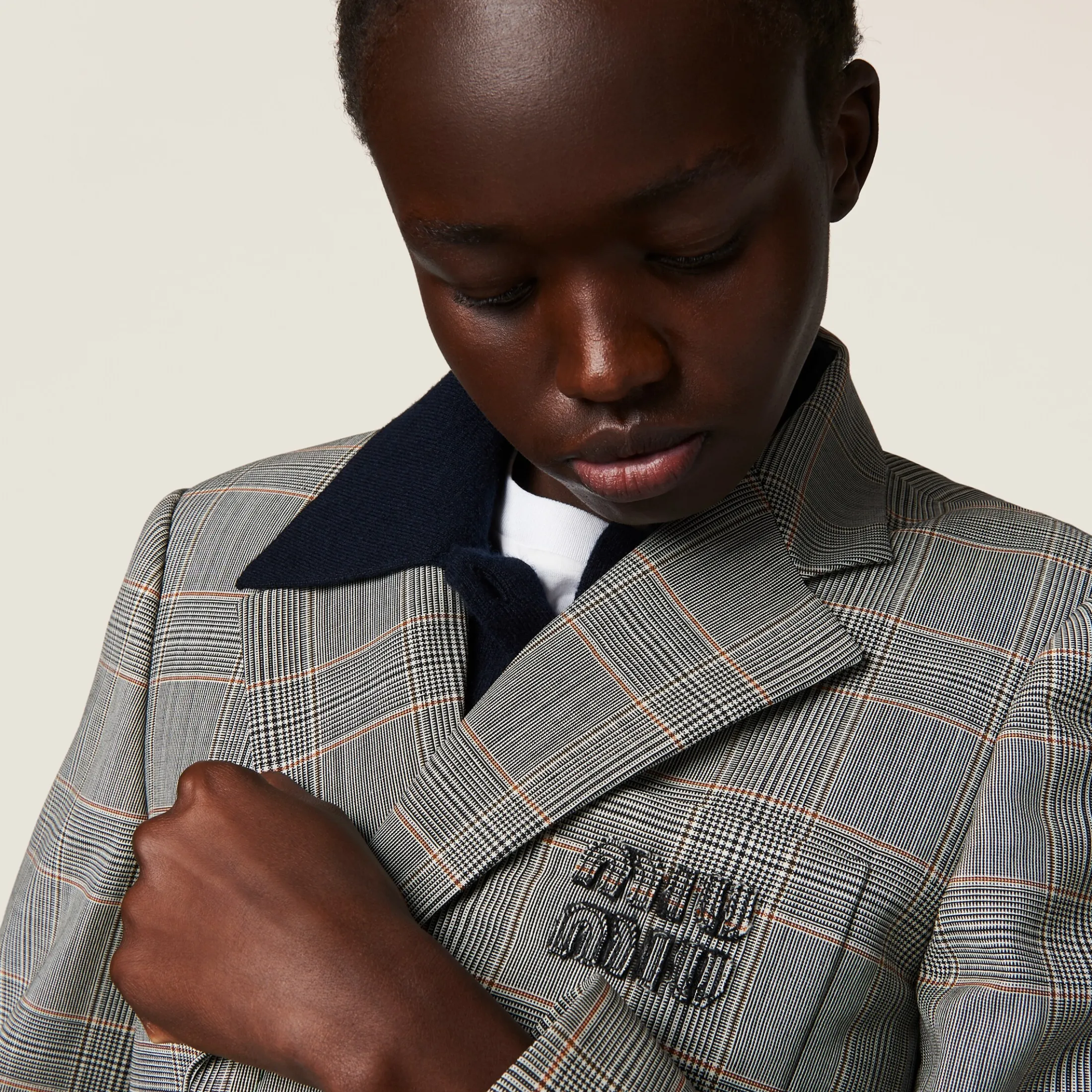 Cinnamon Single-breasted Prince Of Wales Checked Jacket | Miu Miu