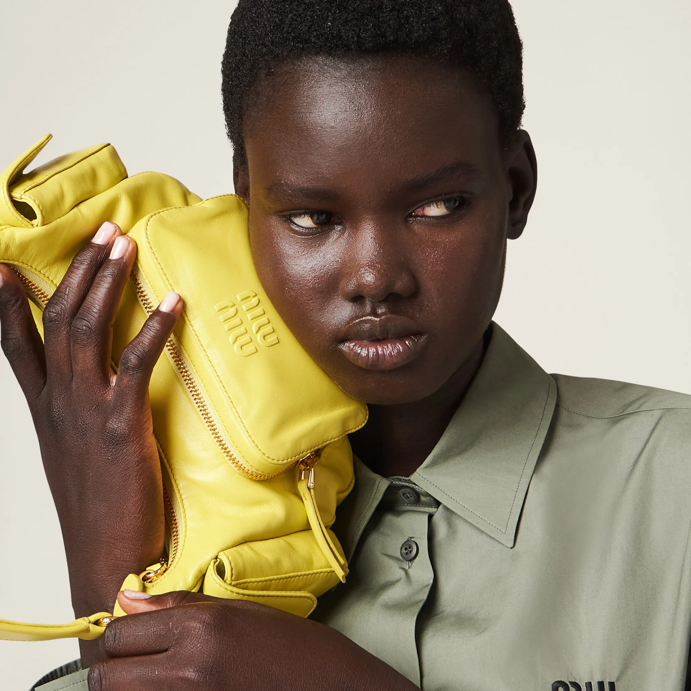 Citron Yellow Nappa Leather Pocket Bag | Miu Miu