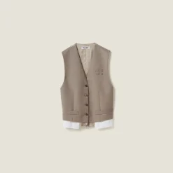 Clay Grey Single-breasted Gabardine Vest | Miu Miu