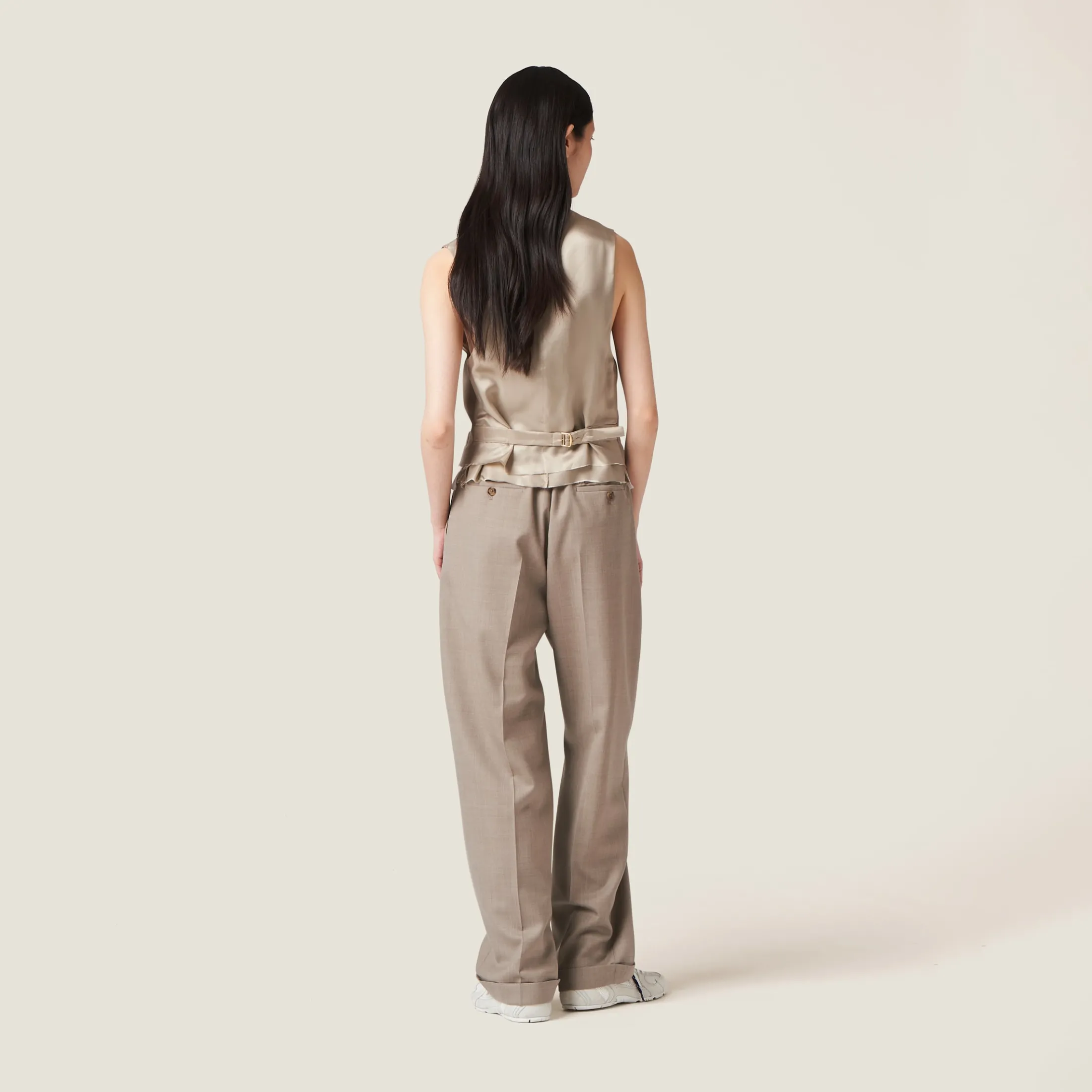 Clay Grey Single-breasted Gabardine Vest | Miu Miu