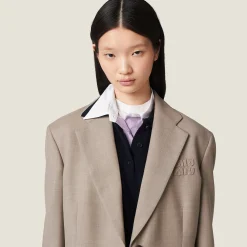 Clay Grey Single-breasted Gabardine Jacket | Miu Miu